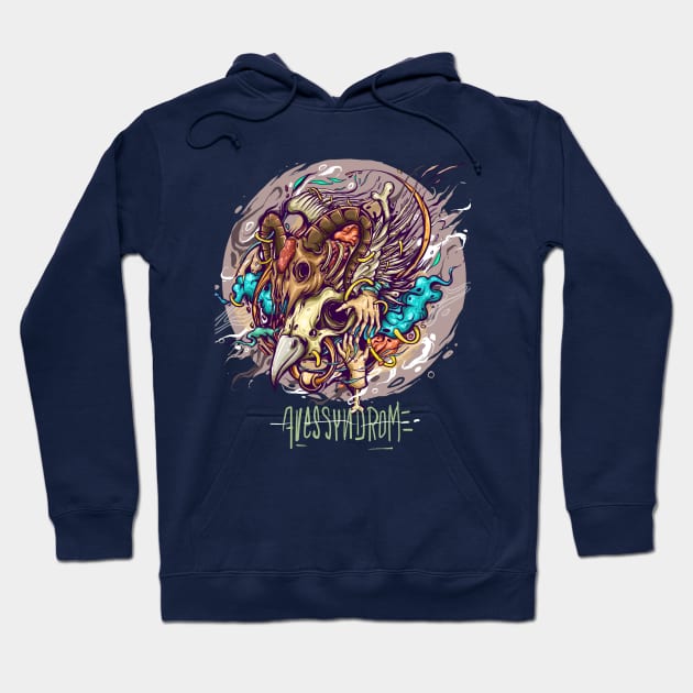 Goat skull T-Shirt and Aves Syndrome illustration. Hoodie by Otpirusthree merch